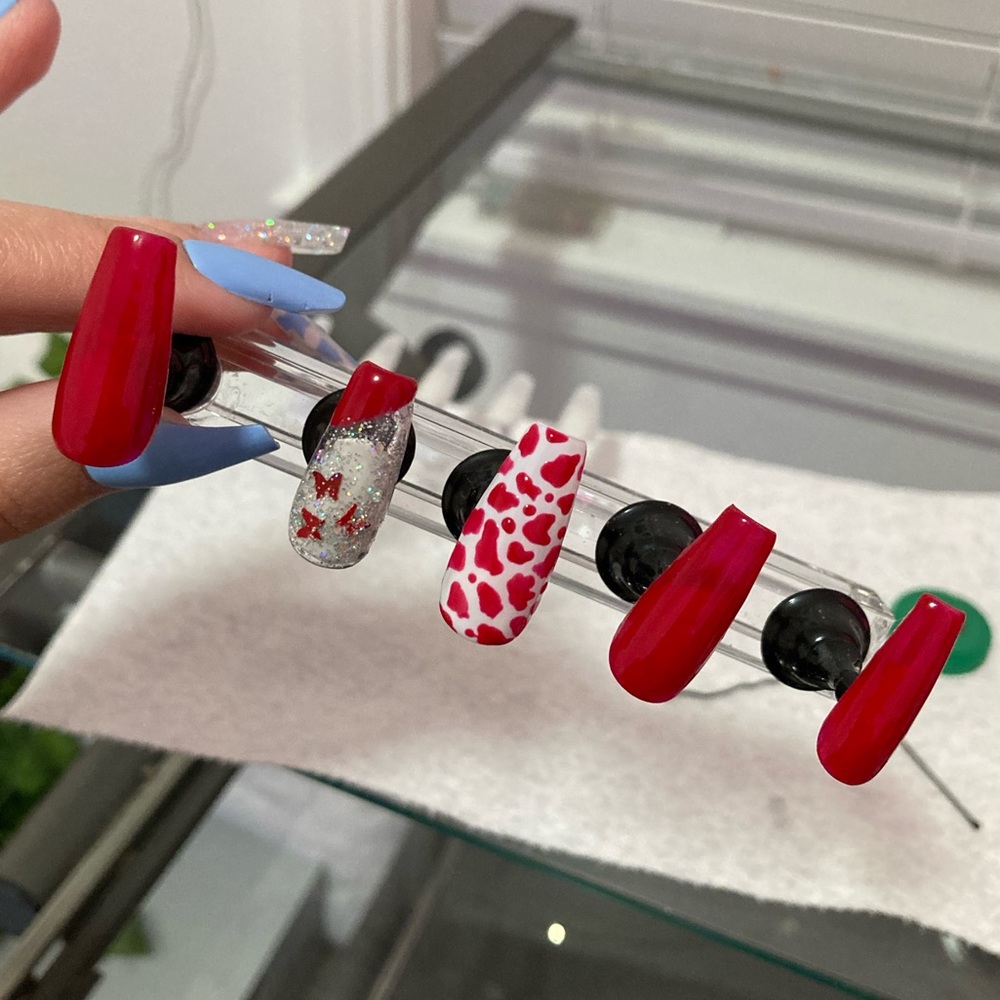 Custom Red Coffin Butterfly Press On Nails